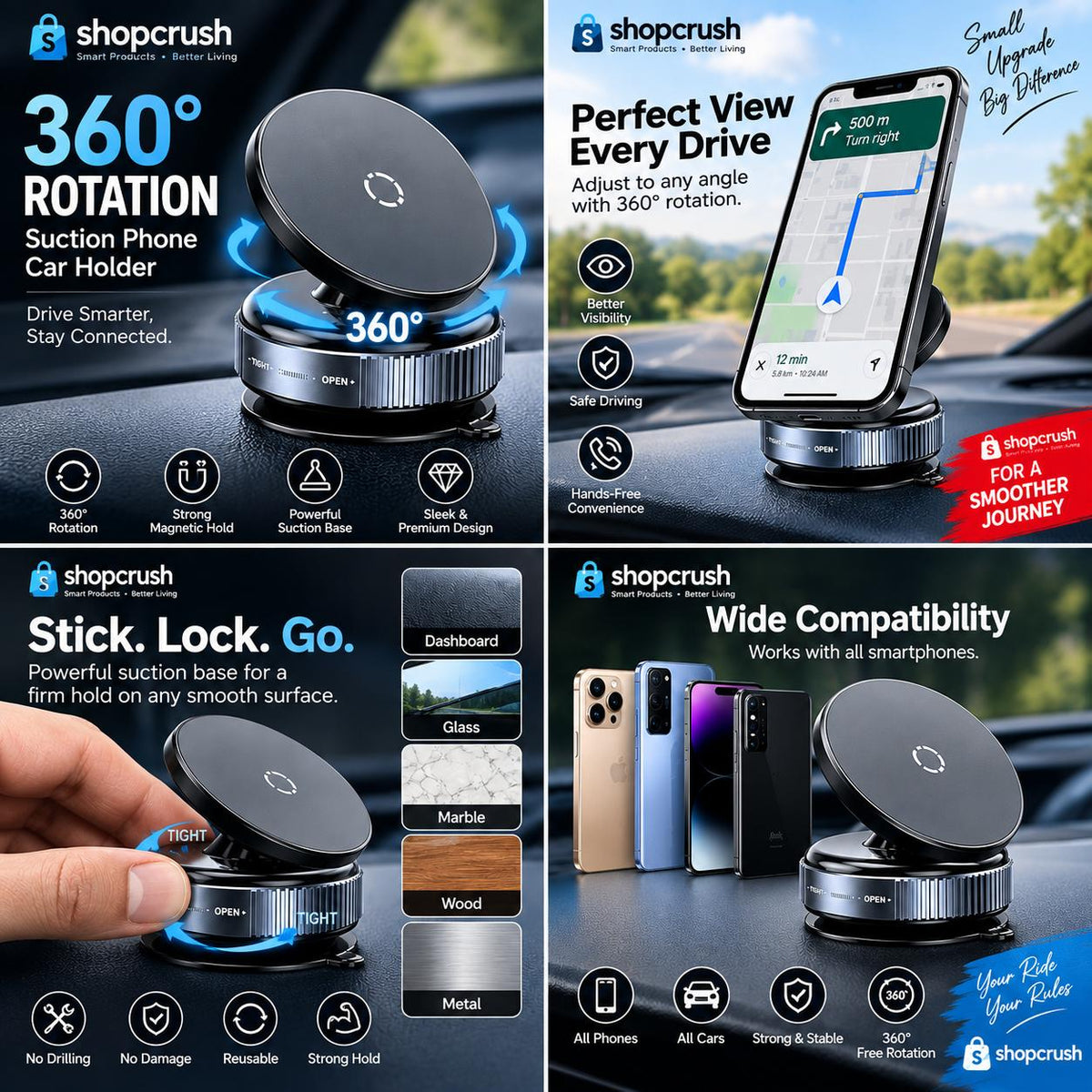 360° Rotating Car Dashboard Phone Holder