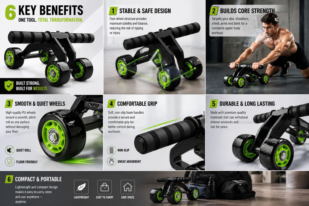 4-Wheel Ab Roller – Stable Core & Full Body Workout